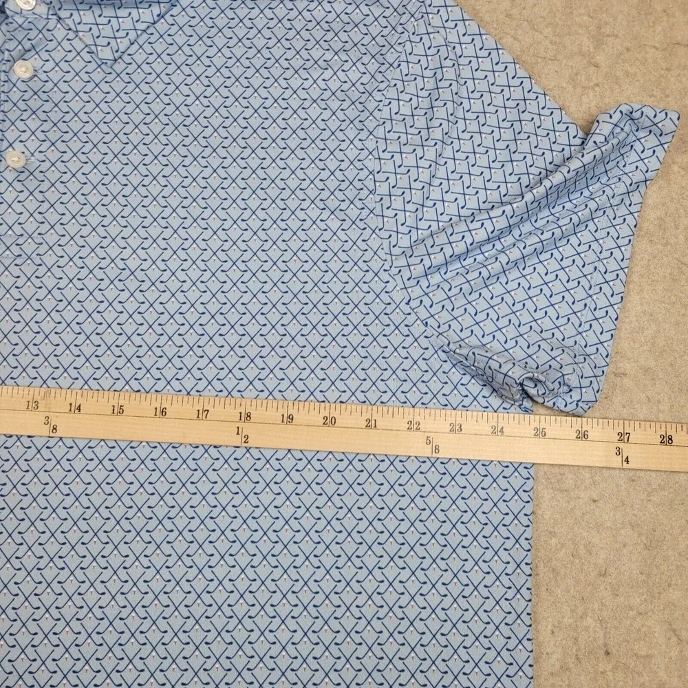J Crew Golf Performance Polo Shirt‎ Mens 2XL Blue Short Sleeve Golf Club Print